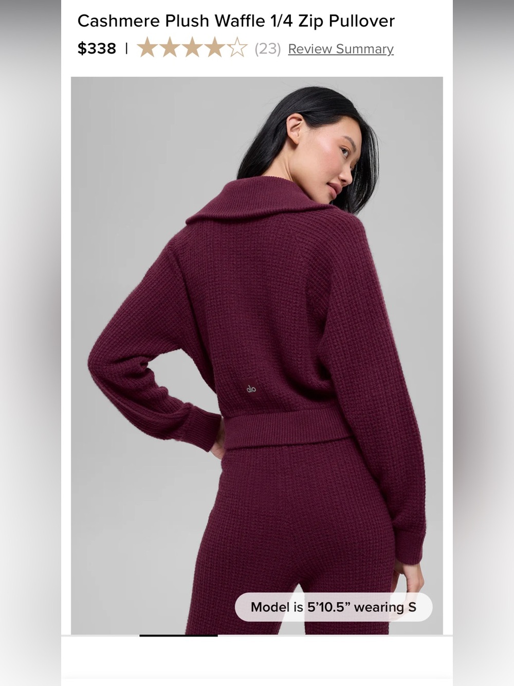 ALO Yoga Cashmere Plush Waffle 1/4 Zip Pullover | Size Small - Picture 4 of 10